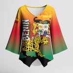 Personalized Benin National Day Kimono Sleeve Blouse Leopard With Coat Of Arms