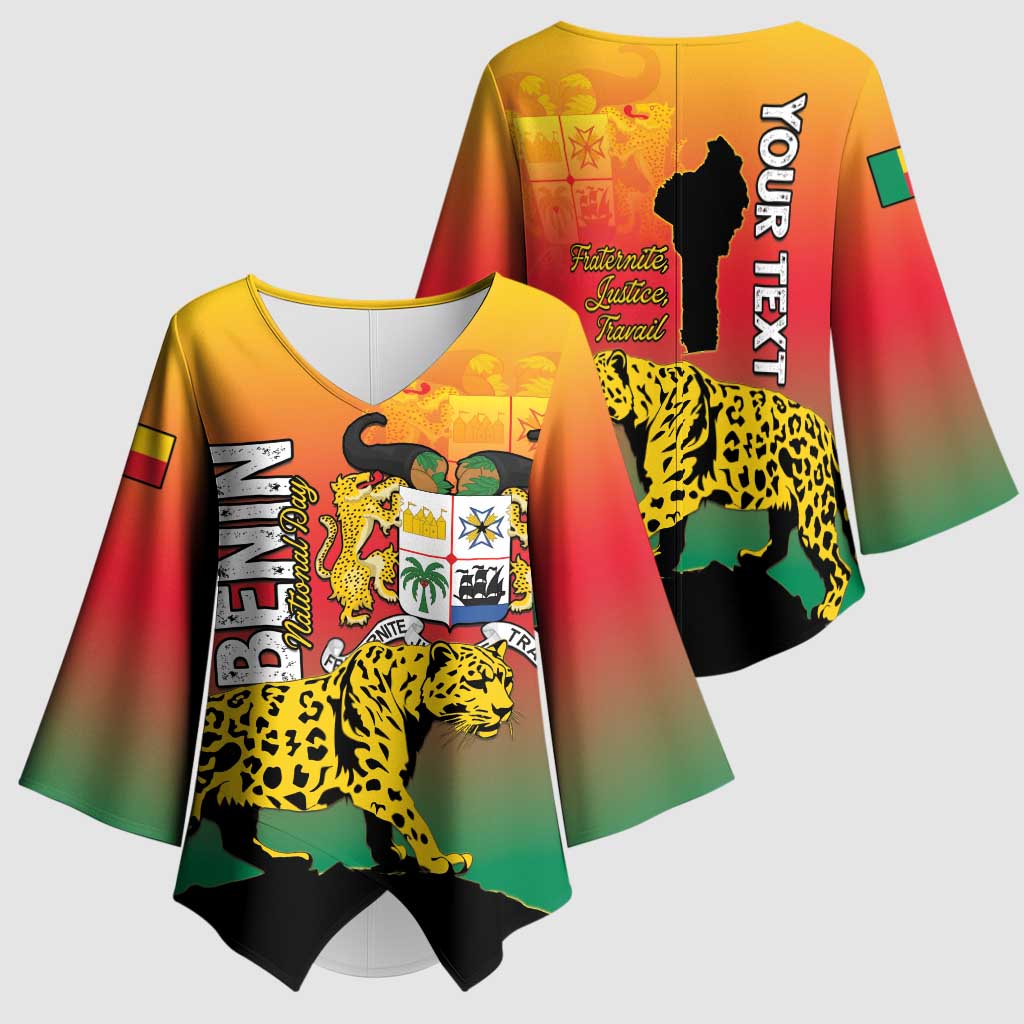 Personalized Benin National Day Kimono Sleeve Blouse Leopard With Coat Of Arms