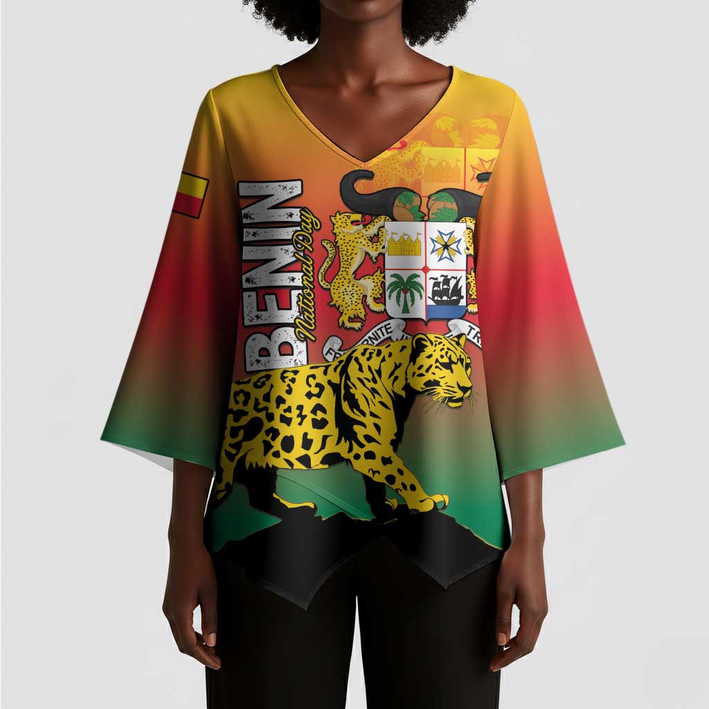 Personalized Benin National Day Kimono Sleeve Blouse Leopard With Coat Of Arms