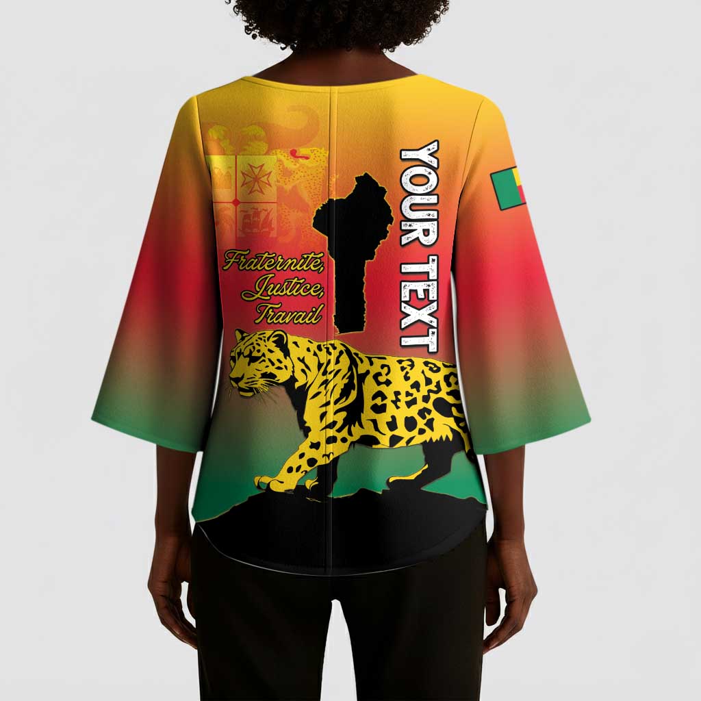 Personalized Benin National Day Kimono Sleeve Blouse Leopard With Coat Of Arms