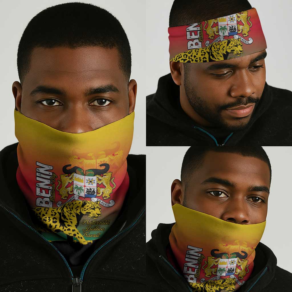 Benin National Day Neck Gaiter Leopard Coat Of Arms LT15