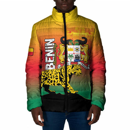Personalized Benin National Day Padded Jacket Leopard With Coat Of Arms