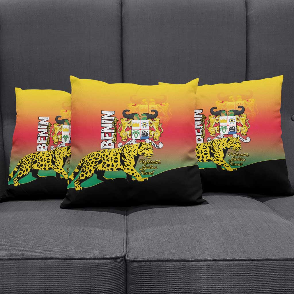 Benin National Day Pillow Cover Leopard With Coat Of Arms