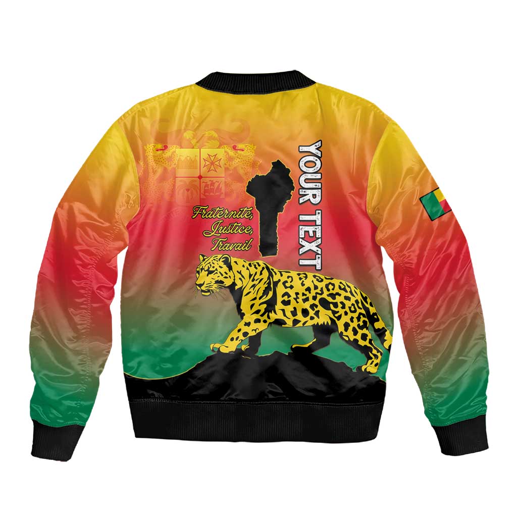 Personalized Benin National Day Sleeve Zip Bomber Jacket Leopard With Coat Of Arms - African Pride