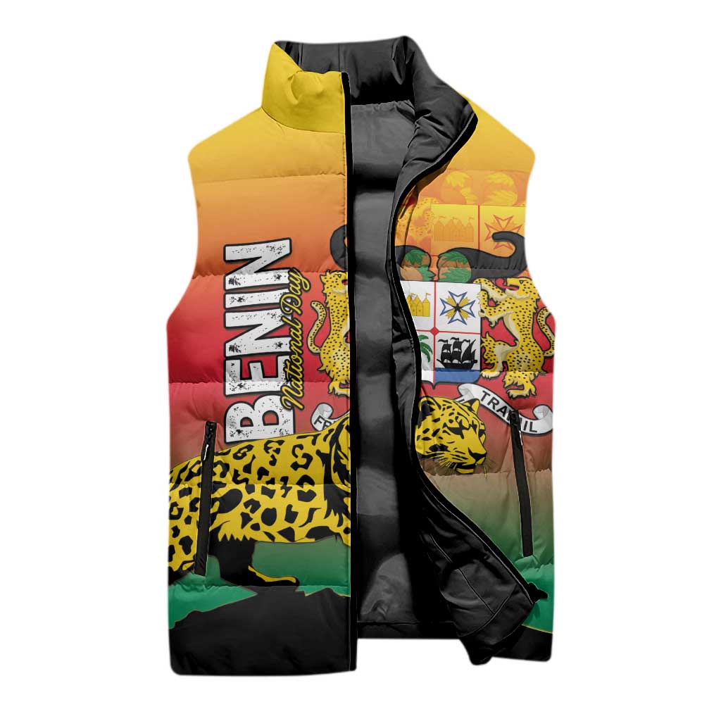 Personalized Benin National Day Sleeveless Puffer Jacket Leopard With Coat Of Arms