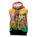 Personalized Benin National Day Sleeveless Zip Hoodie Leopard With Coat Of Arms - African Pride