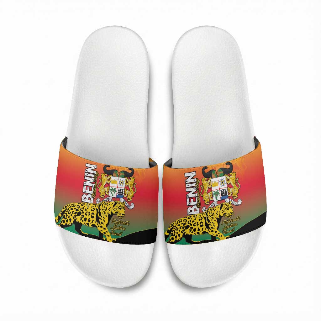Benin National Day Slide Sandals Leopard With Coat Of Arms