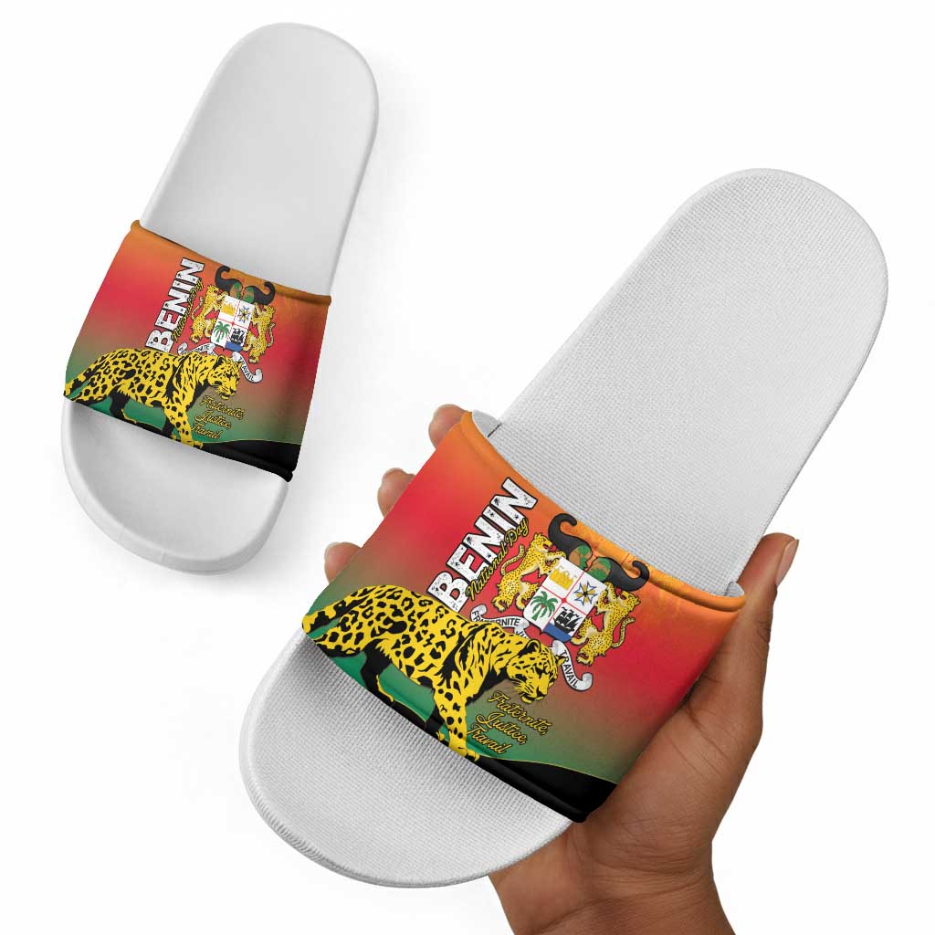 Benin National Day Slide Sandals Leopard With Coat Of Arms