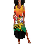 Personalized Benin National Day Summer Maxi Dress Leopard With Coat Of Arms - African Pride
