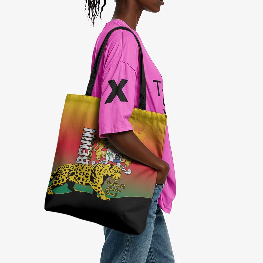 Benin National Day Tote Bag Leopard With Coat Of Arms