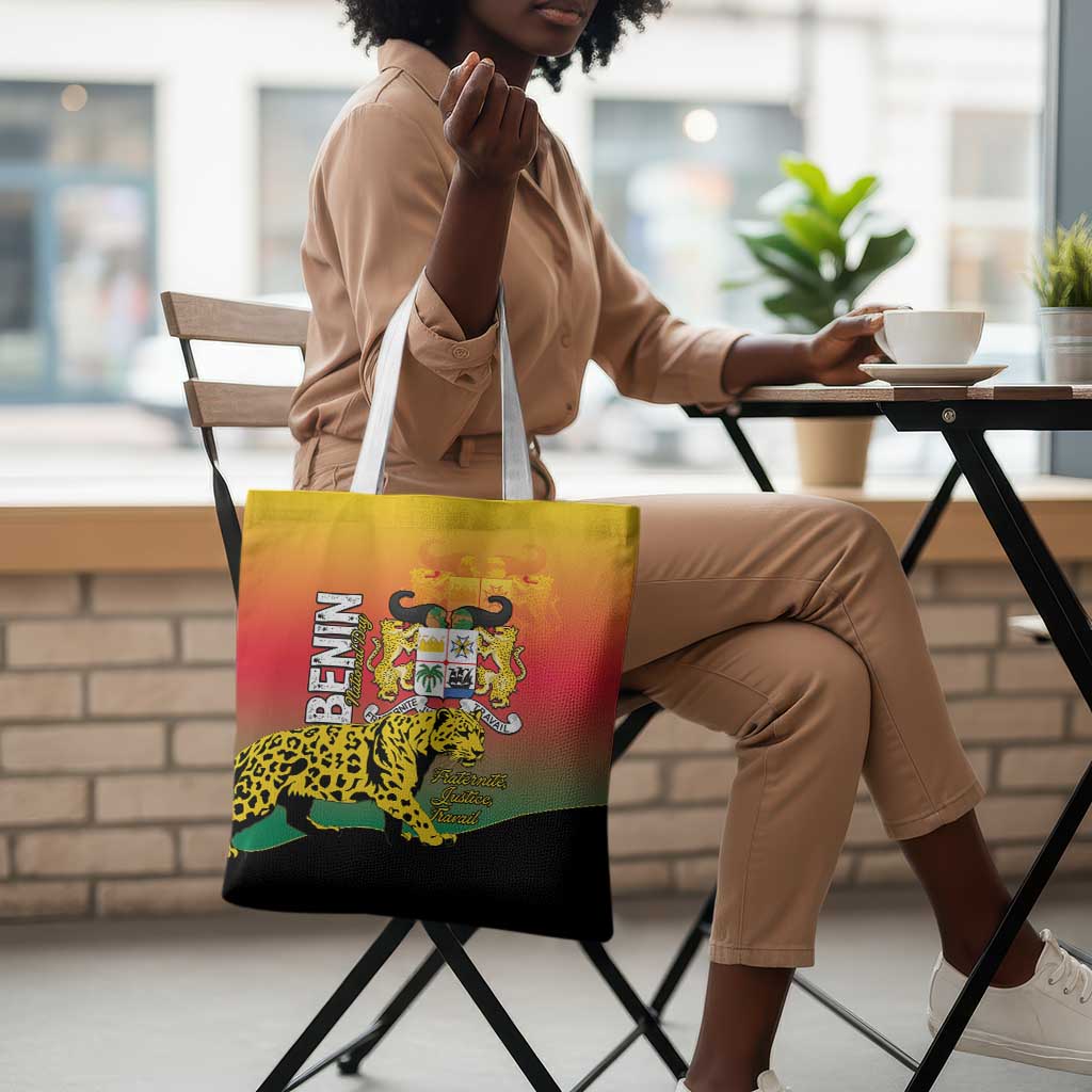 Benin National Day Tote Bag Leopard With Coat Of Arms