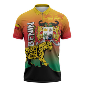 Personalized Benin National Day Zipper Polo Shirt Leopard With Coat Of Arms