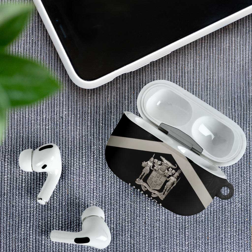 Jamaica AirPods Case Coat Of Arms With Rastafarian Lion Silver Color