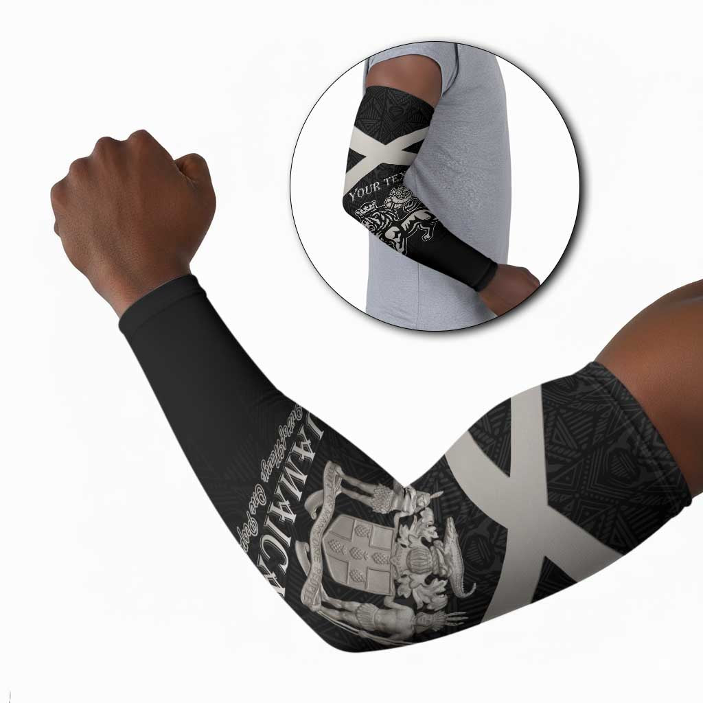 Personalized Jamaica Arm Sleeves Coat Of Arms With Rastafarian Lion Silver Color