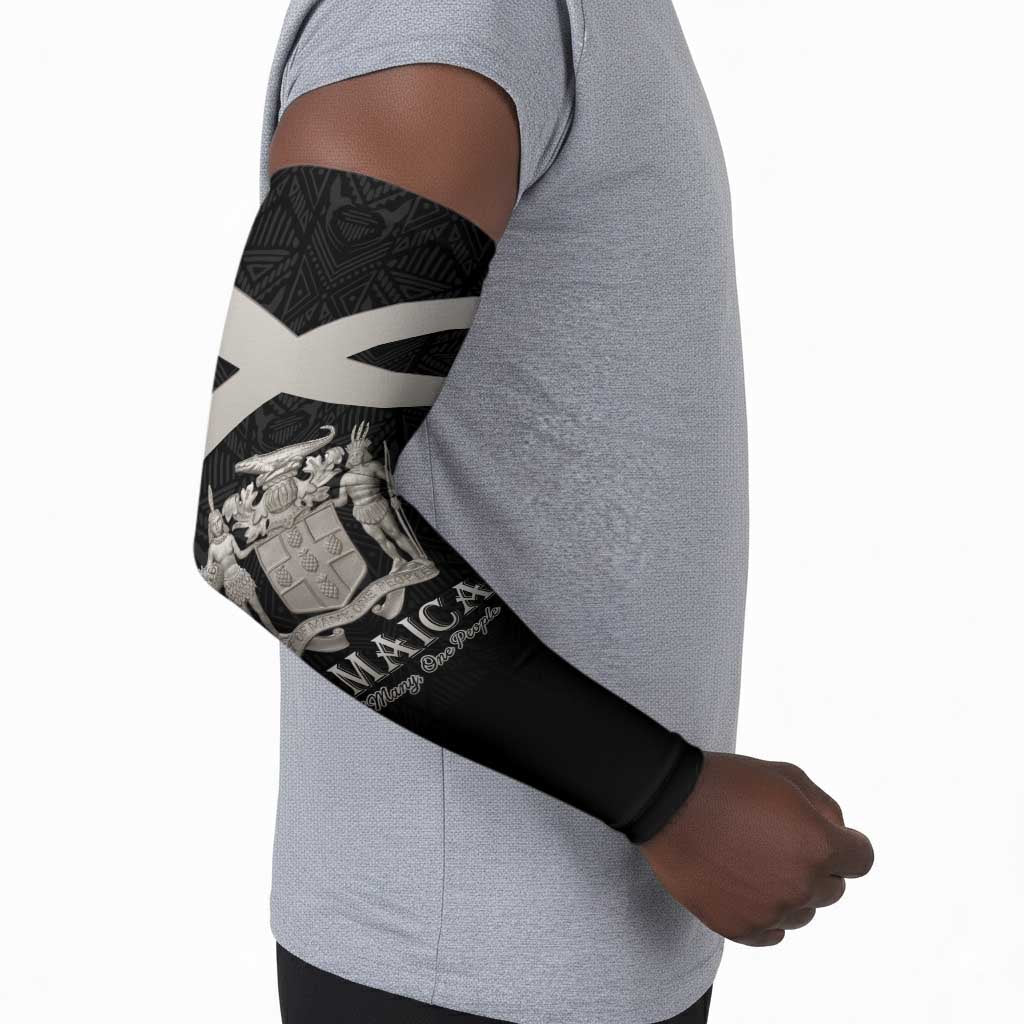 Personalized Jamaica Arm Sleeves Coat Of Arms With Rastafarian Lion Silver Color