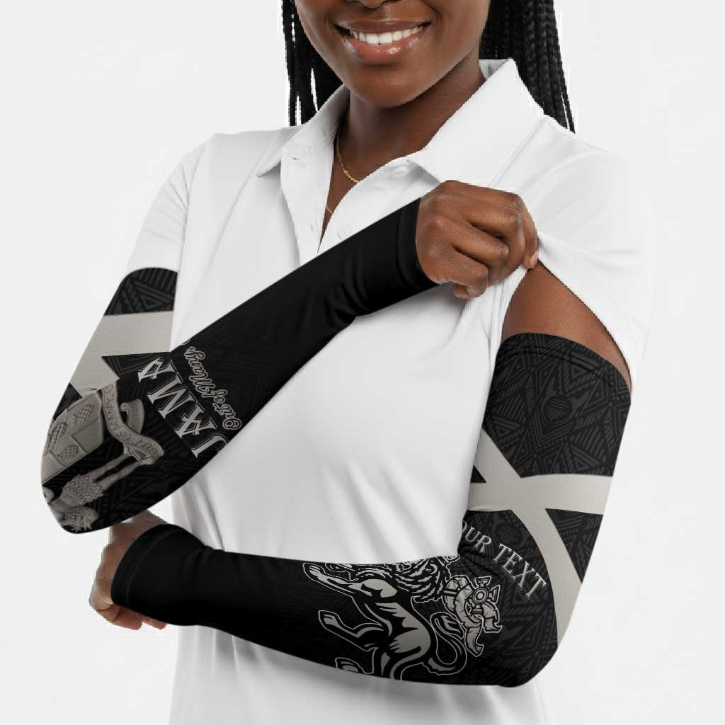 Personalized Jamaica Arm Sleeves Coat Of Arms With Rastafarian Lion Silver Color