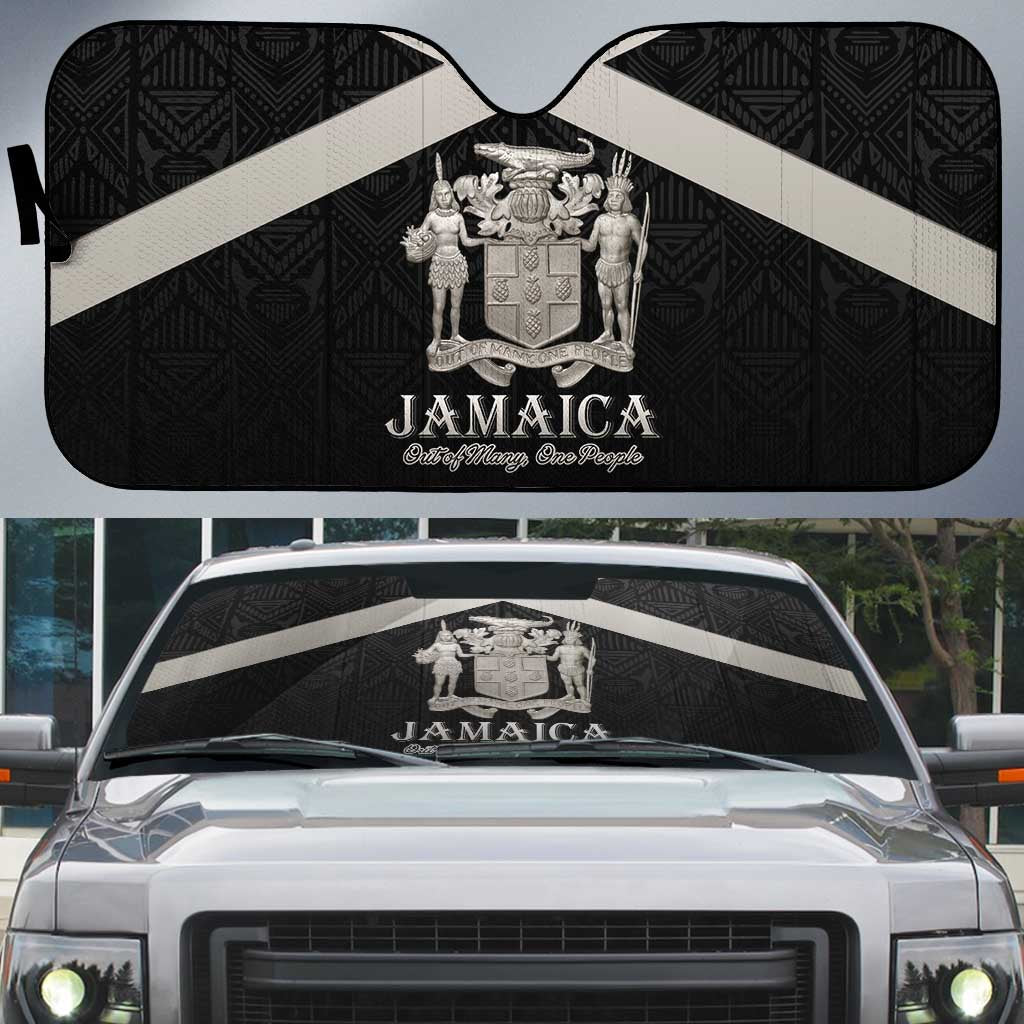 Jamaica Auto Sun Shade Coat Of Arms With Rastafarian Lion Silver Color