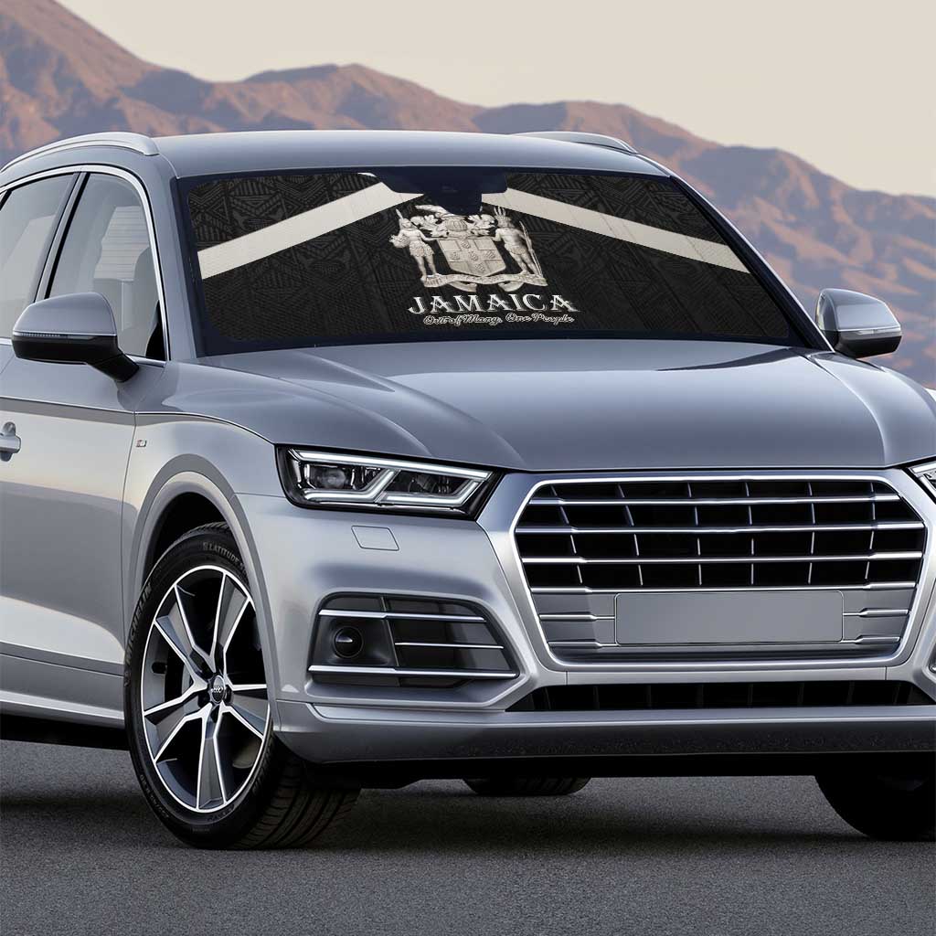 Jamaica Auto Sun Shade Coat Of Arms With Rastafarian Lion Silver Color