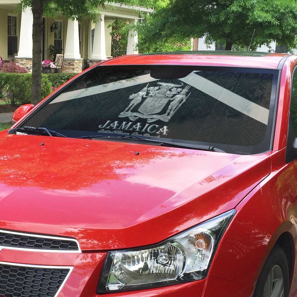 Jamaica Auto Sun Shade Coat Of Arms With Rastafarian Lion Silver Color