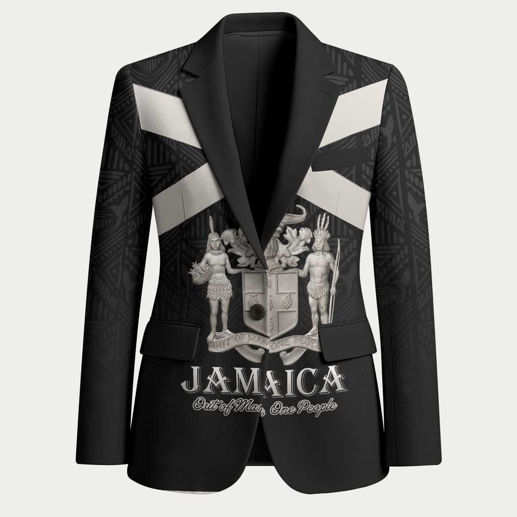 Personalized Jamaica Blazer Coat Of Arms With Rastafarian Lion Silver Color