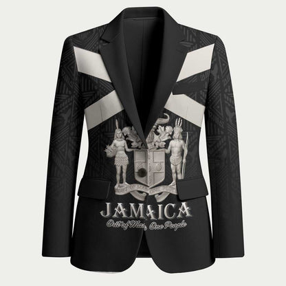 Personalized Jamaica Blazer Coat Of Arms With Rastafarian Lion Silver Color