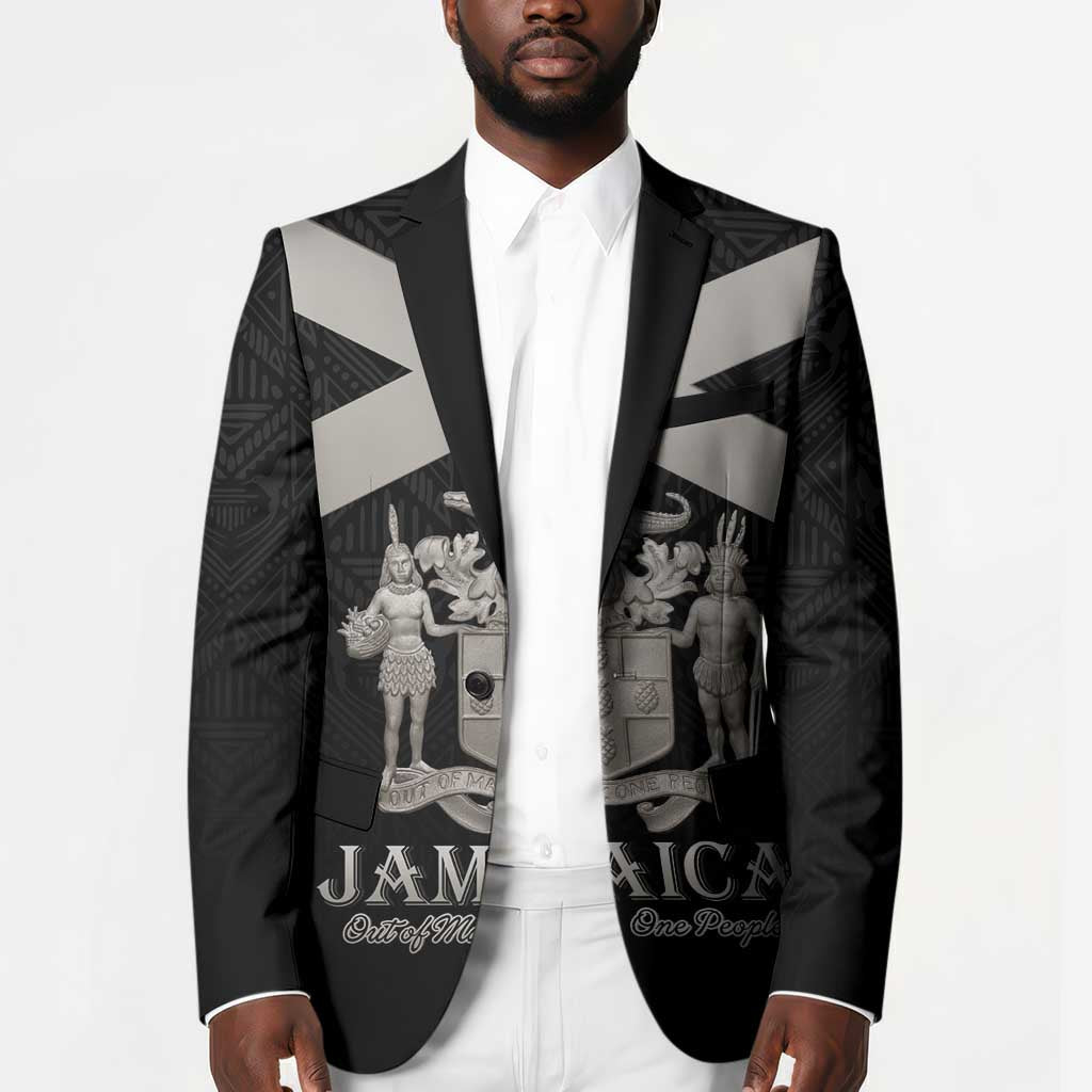 Personalized Jamaica Blazer Coat Of Arms With Rastafarian Lion Silver Color