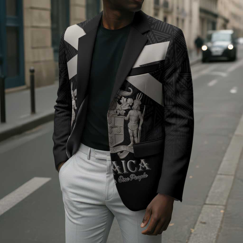 Personalized Jamaica Blazer Coat Of Arms With Rastafarian Lion Silver Color