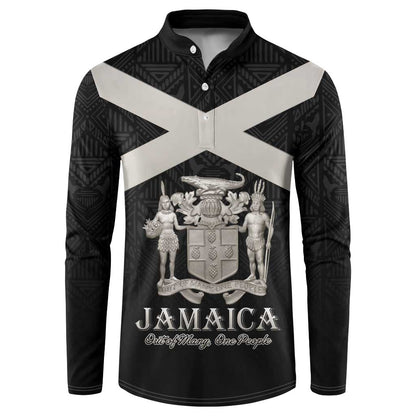 Personalized Jamaica Button Sweatshirt Coat Of Arms With Rastafarian Lion Silver Color