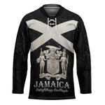 Personalized Jamaica Hockey Jersey Coat Of Arms With Rastafarian Lion Silver Color