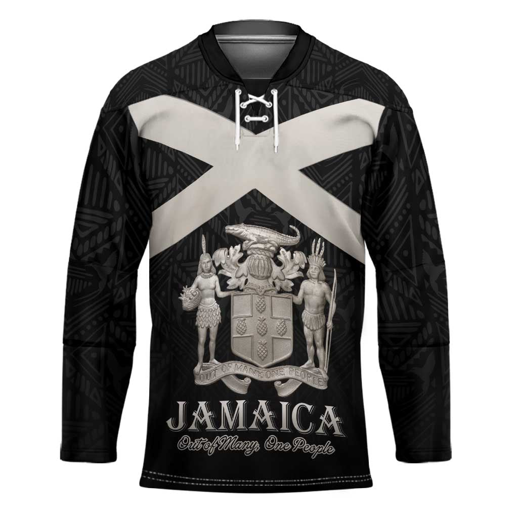 Personalized Jamaica Hockey Jersey Coat Of Arms With Rastafarian Lion Silver Color