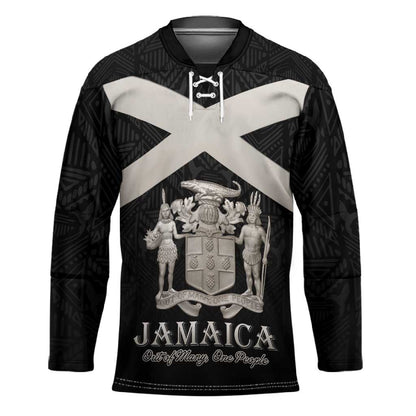 Personalized Jamaica Hockey Jersey Coat Of Arms With Rastafarian Lion Silver Color