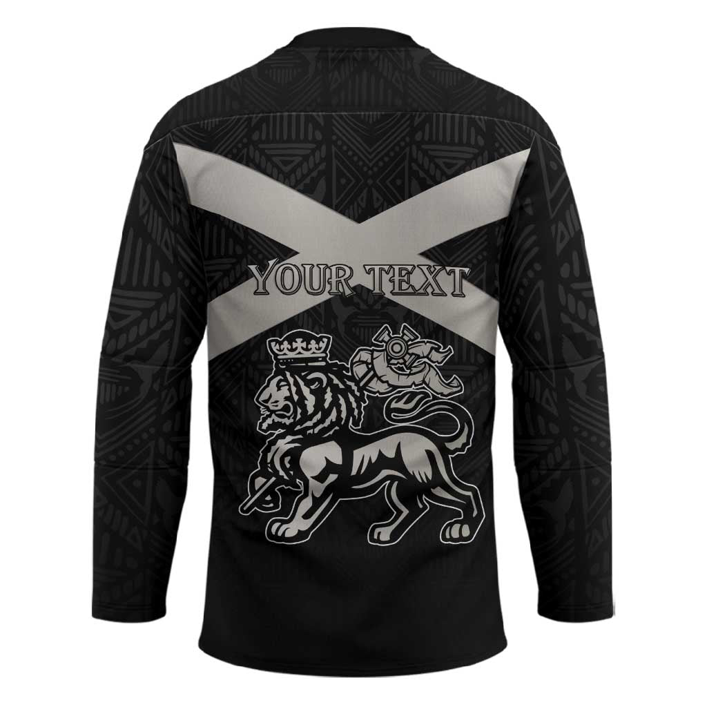 Personalized Jamaica Hockey Jersey Coat Of Arms With Rastafarian Lion Silver Color