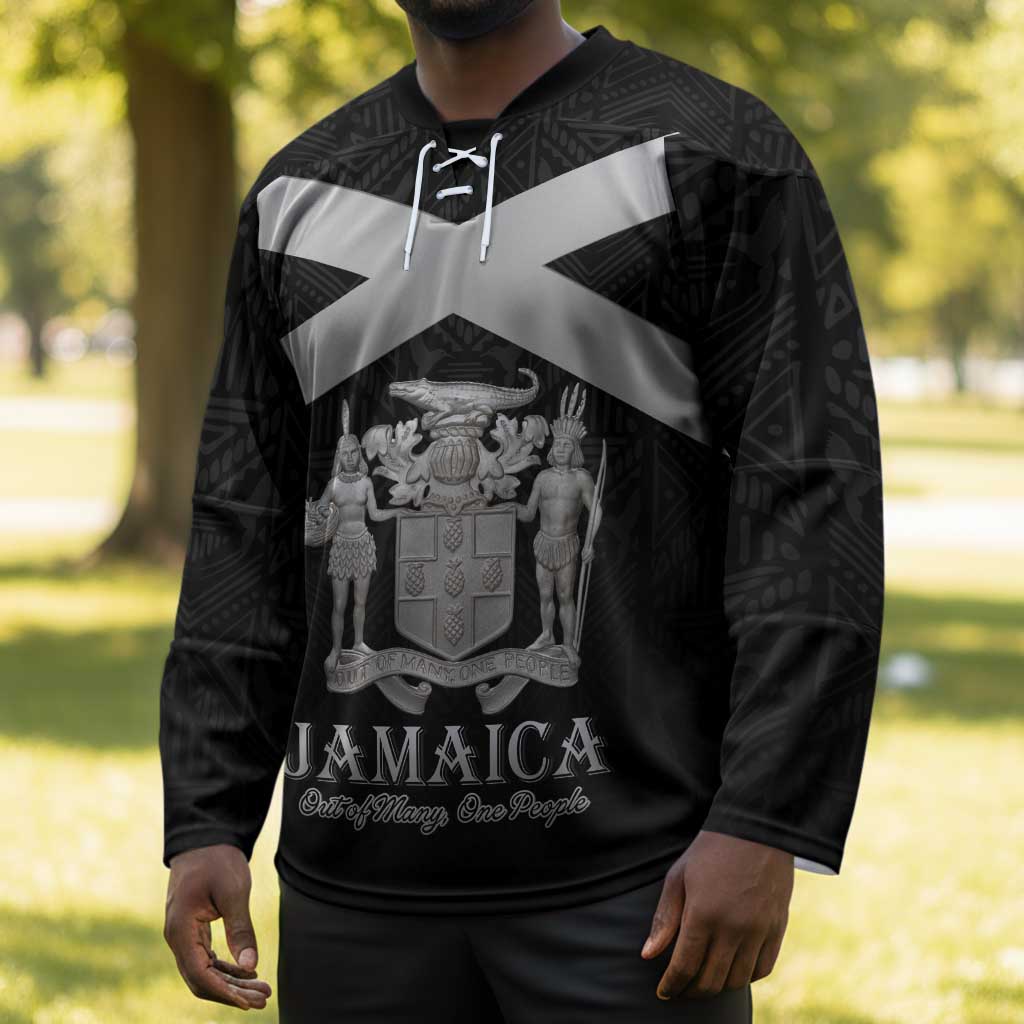 Personalized Jamaica Hockey Jersey Coat Of Arms With Rastafarian Lion Silver Color