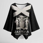 Personalized Jamaica Kimono Sleeve Blouse Coat Of Arms With Rastafarian Lion Silver Color
