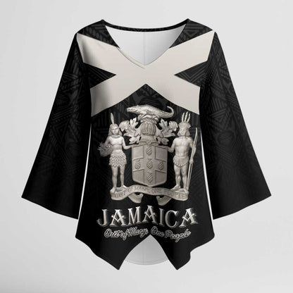 Personalized Jamaica Kimono Sleeve Blouse Coat Of Arms With Rastafarian Lion Silver Color
