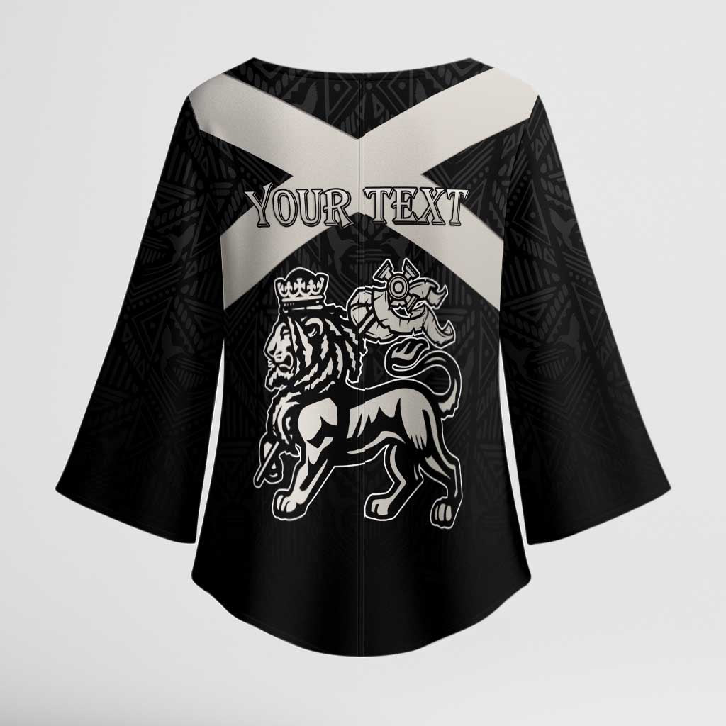 Personalized Jamaica Kimono Sleeve Blouse Coat Of Arms With Rastafarian Lion Silver Color