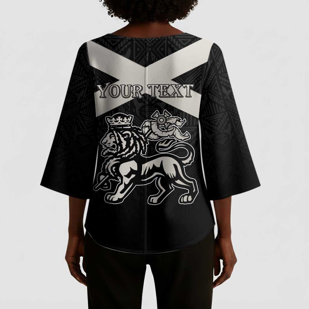 Personalized Jamaica Kimono Sleeve Blouse Coat Of Arms With Rastafarian Lion Silver Color