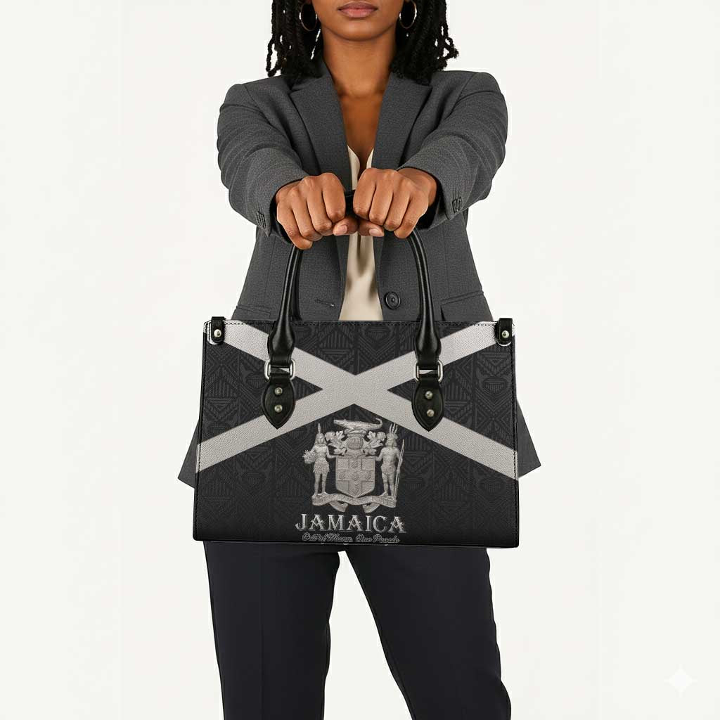 Jamaica Leather Bag Coat Of Arms With Rastafarian Lion Silver Color