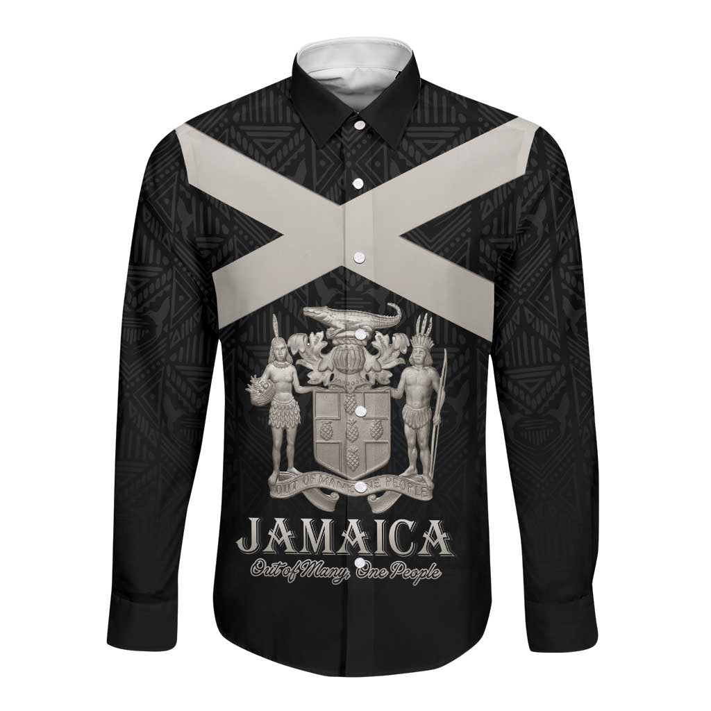 Personalized Jamaica Long Sleeve Button Shirt Out of Many One People Silver Color - African Pride
