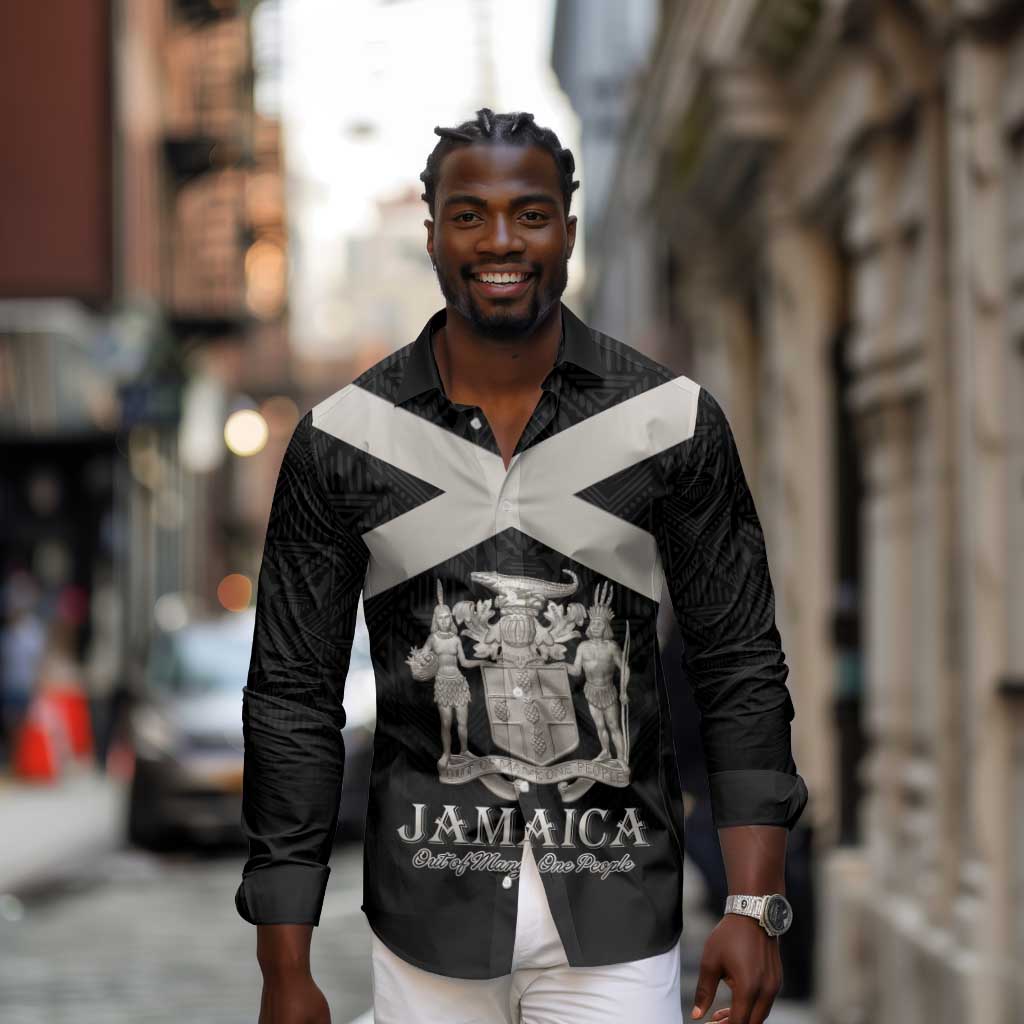 Personalized Jamaica Long Sleeve Button Shirt Out of Many One People Silver Color - African Pride