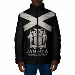 Personalized Jamaica Padded Jacket Coat Of Arms With Rastafarian Lion Silver Color