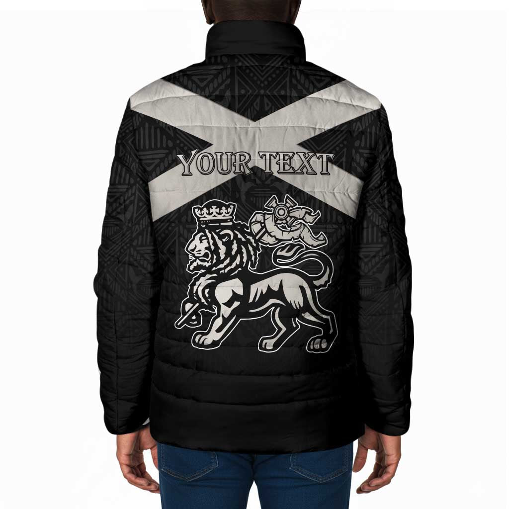 Personalized Jamaica Padded Jacket Coat Of Arms With Rastafarian Lion Silver Color