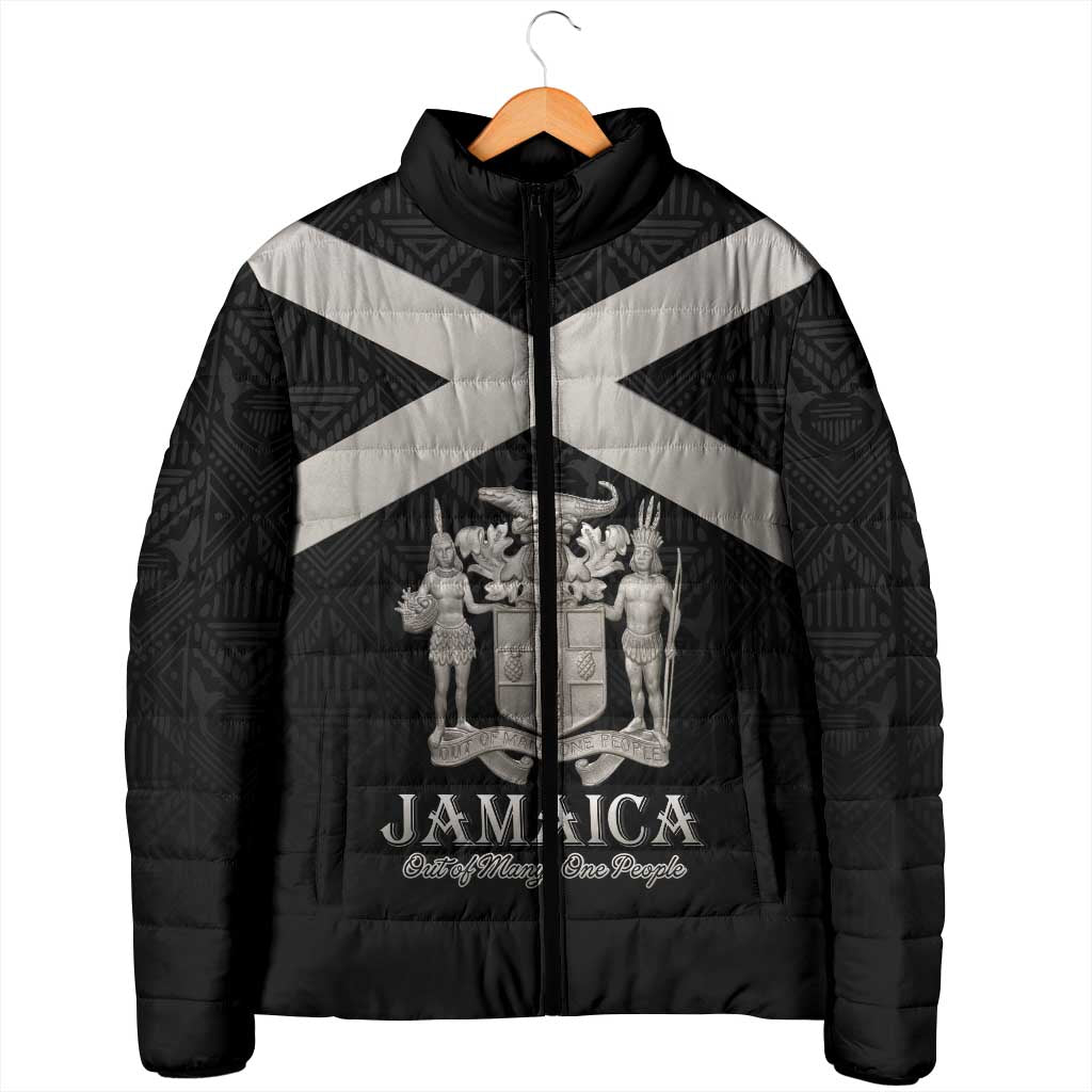 Personalized Jamaica Padded Jacket Coat Of Arms With Rastafarian Lion Silver Color