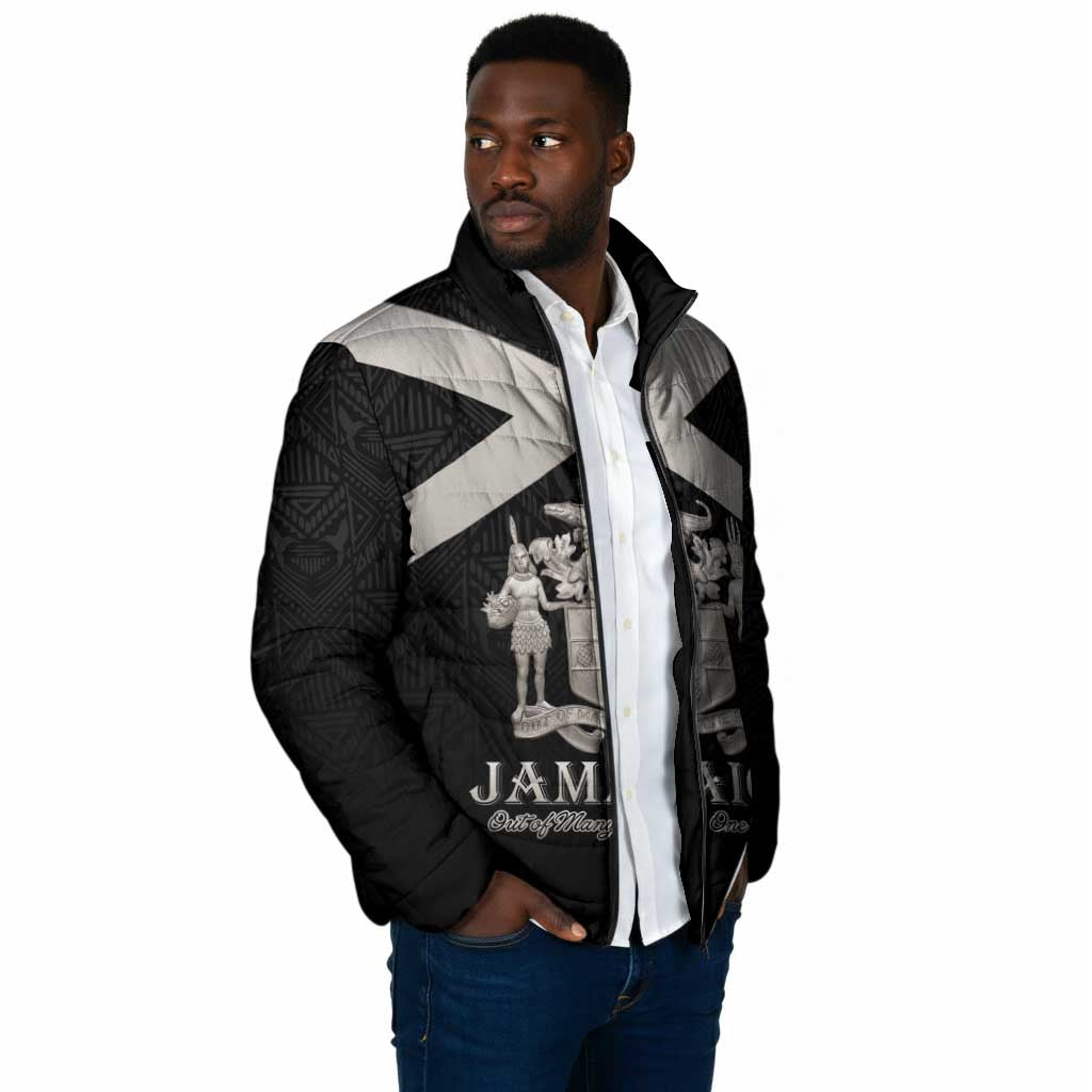 Personalized Jamaica Padded Jacket Coat Of Arms With Rastafarian Lion Silver Color
