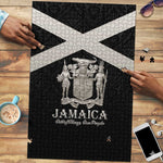 Jamaica Puzzle Coat Of Arms With Rastafarian Lion Silver Color