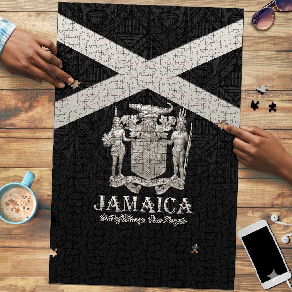 Jamaica Puzzle Coat Of Arms With Rastafarian Lion Silver Color