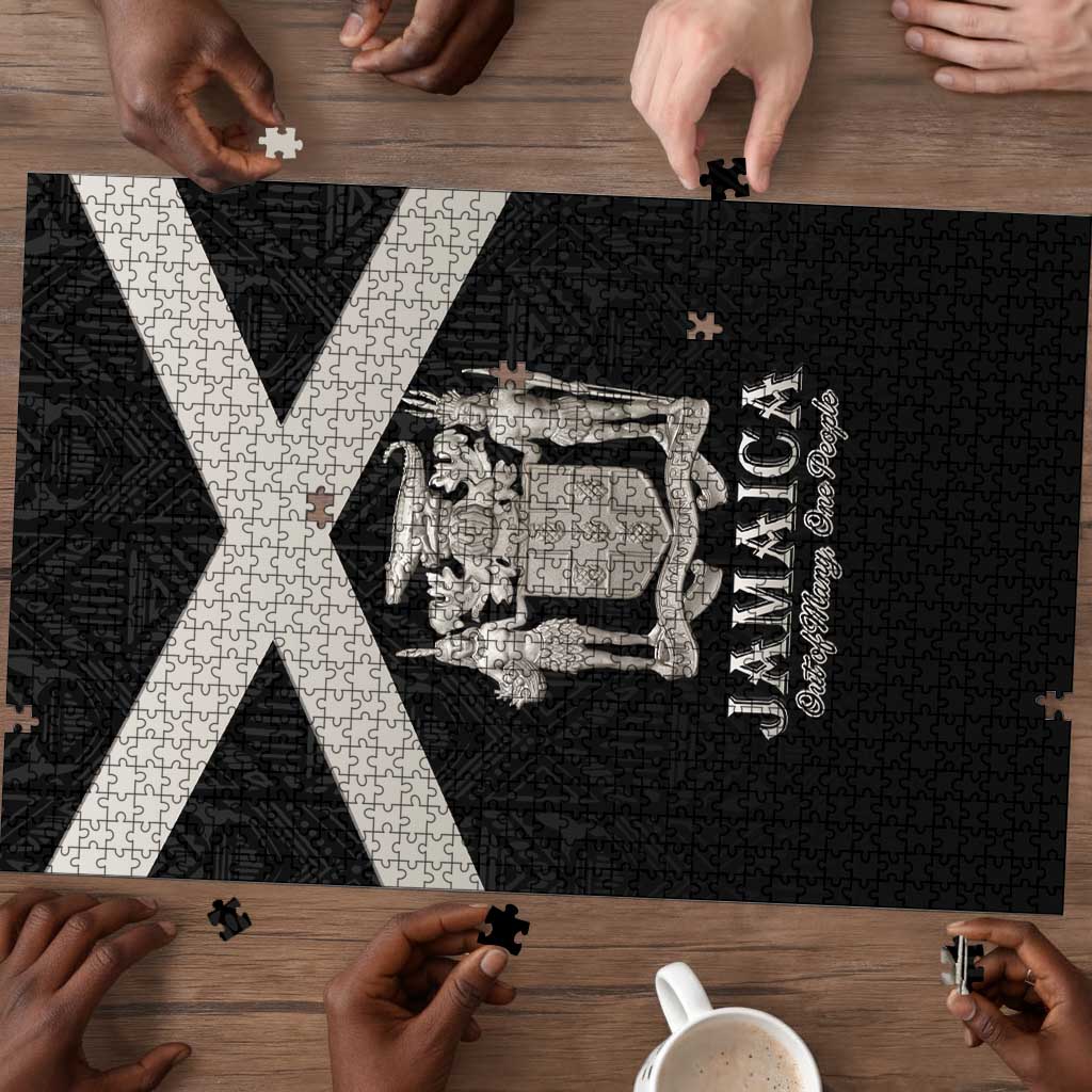 Jamaica Puzzle Coat Of Arms With Rastafarian Lion Silver Color