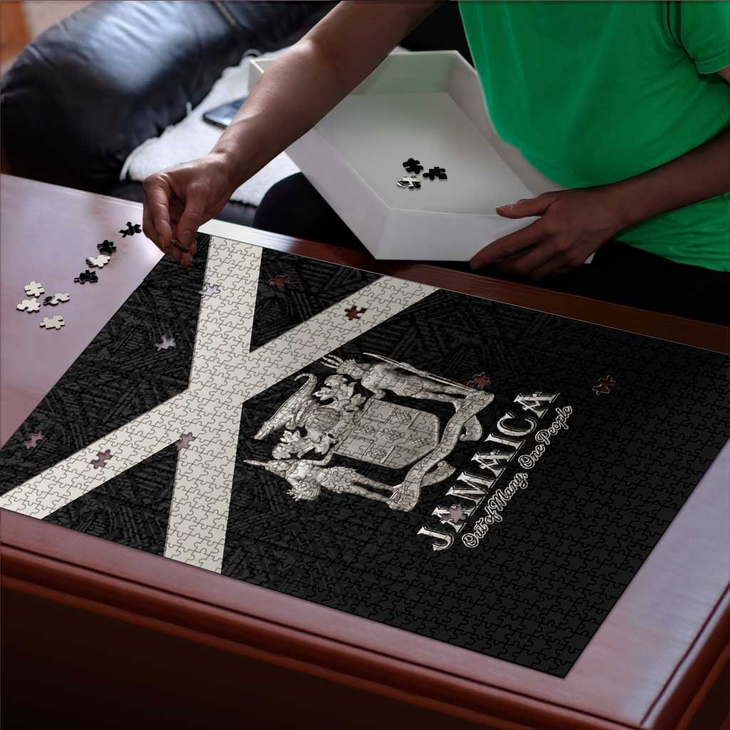 Jamaica Puzzle Coat Of Arms With Rastafarian Lion Silver Color