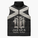 Personalized Jamaica Sleeveless Puffer Jacket Coat Of Arms With Rastafarian Lion Silver Color