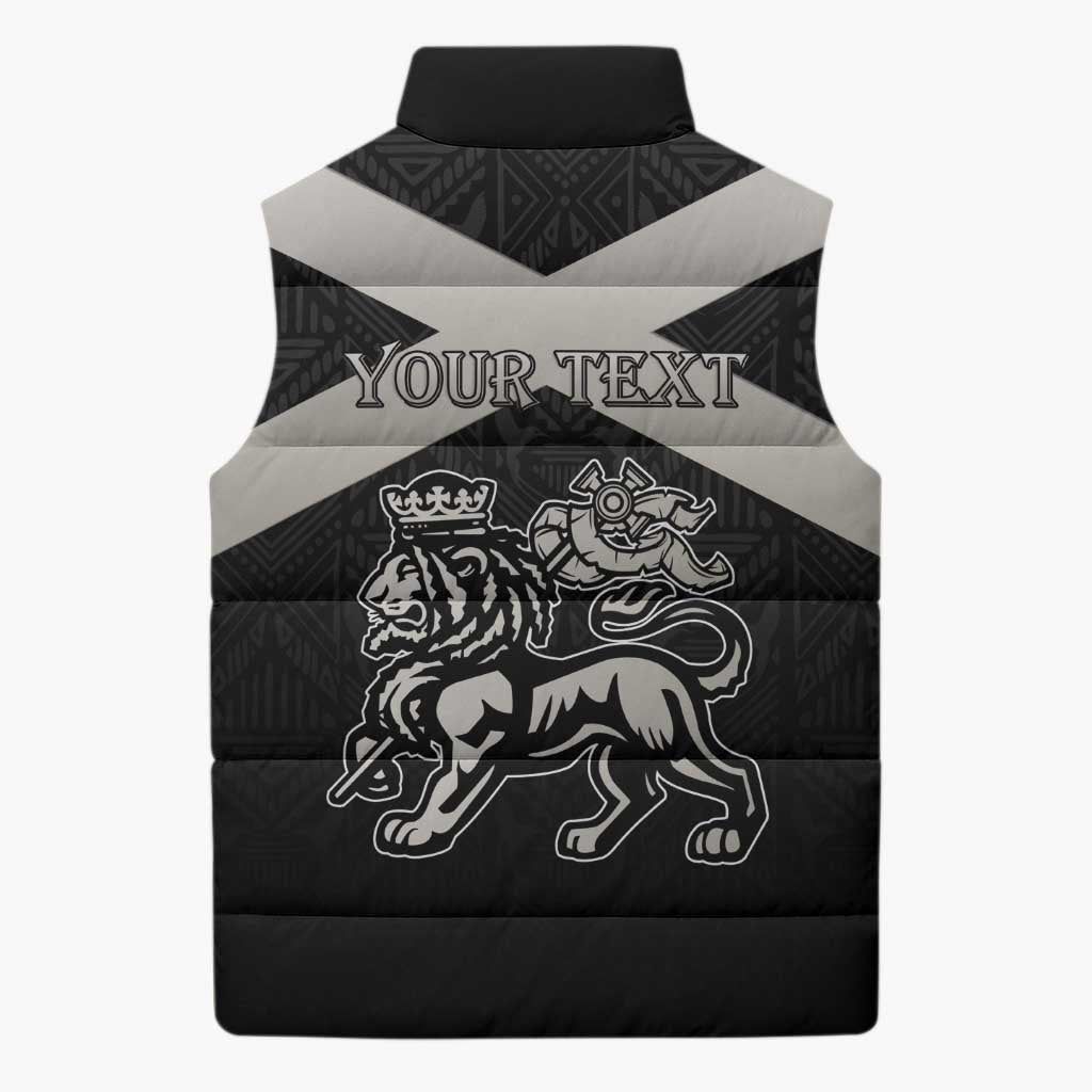 Personalized Jamaica Sleeveless Puffer Jacket Coat Of Arms With Rastafarian Lion Silver Color